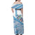 Hawaiian Abstract Sea Turtle Family Matching Off Shoulder Maxi Dress and Hawaiian Shirt Polynesian Tapa Art and Kakau Tattoo White WaterColor - Polynesian Pride