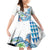 Hawaiian Abstract Sea Turtle Family Matching Off Shoulder Short Dress and Hawaiian Shirt Polynesian Tapa Art and Kakau Tattoo White WaterColor - Polynesian Pride