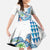 Hawaiian Abstract Sea Turtle Family Matching Summer Maxi Dress and Hawaiian Shirt Polynesian Tapa Art and Kakau Tattoo White WaterColor - Polynesian Pride