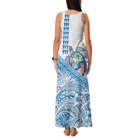Hawaiian Abstract Sea Turtle Family Matching Tank Maxi Dress and Hawaiian Shirt Polynesian Tapa Art and Kakau Tattoo White WaterColor - Polynesian Pride