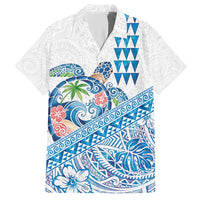 Hawaiian Abstract Sea Turtle Hawaiian Shirt Polynesian Tapa Art and Kakau Tattoo White WaterColor - Polynesian Pride
