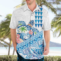 Hawaiian Abstract Sea Turtle Hawaiian Shirt Polynesian Tapa Art and Kakau Tattoo White WaterColor - Polynesian Pride