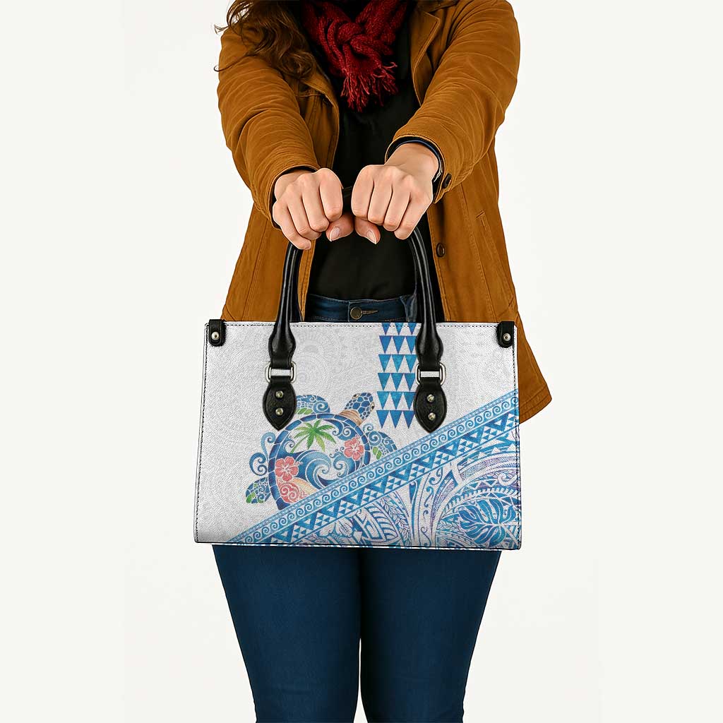 Hawaiian Abstract Sea Turtle Leather Bag Polynesian Tapa Art and Kakau Tattoo White WaterColor - Polynesian Pride