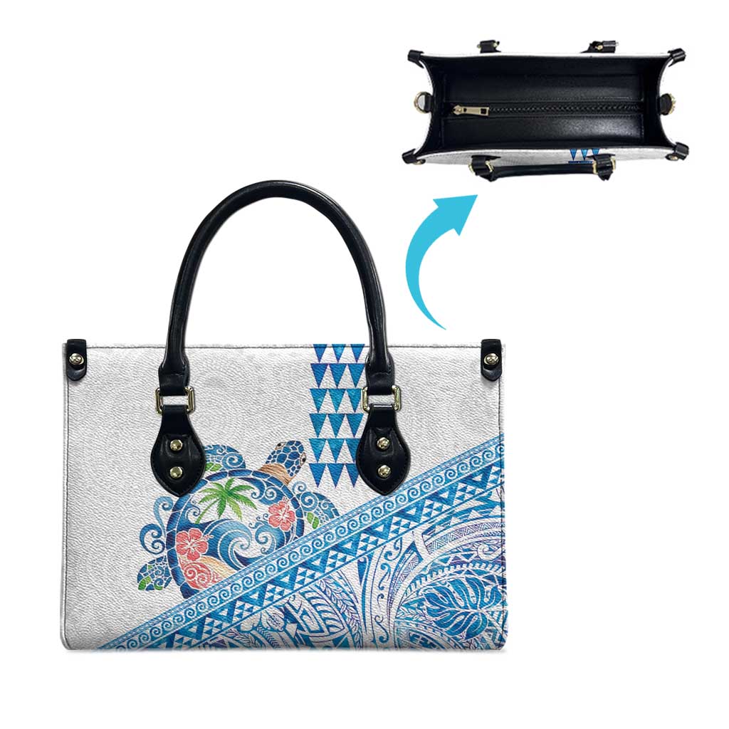 Hawaiian Abstract Sea Turtle Leather Bag Polynesian Tapa Art and Kakau Tattoo White WaterColor - Polynesian Pride