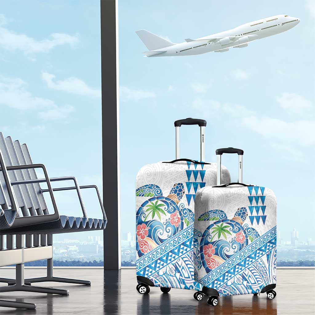Hawaiian Abstract Sea Turtle Luggage Cover Polynesian Tapa Art and Kakau Tattoo White WaterColor - Polynesian Pride