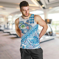 Hawaiian Abstract Sea Turtle Men Tank Top Polynesian Tapa Art and Kakau Tattoo White WaterColor - Polynesian Pride