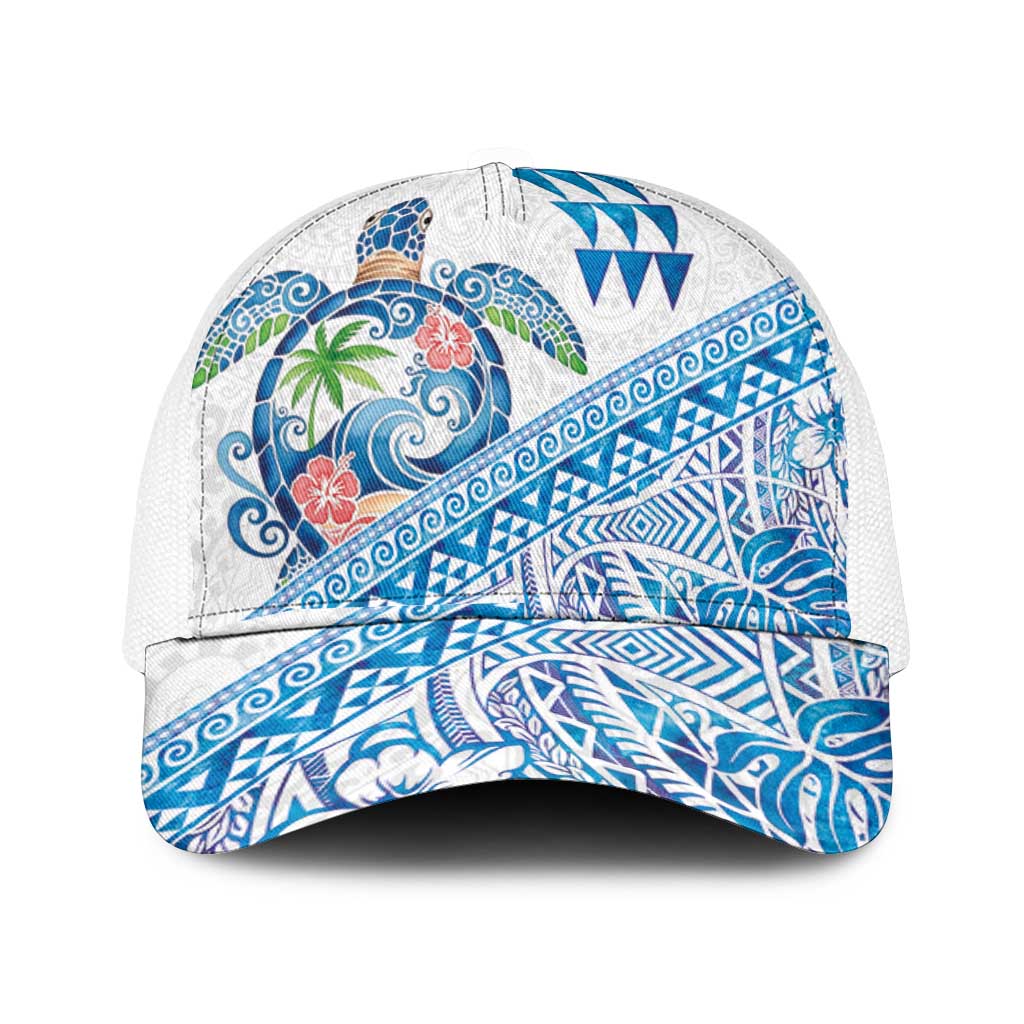 Hawaiian Abstract Sea Turtle Mesh Trucker Cap Polynesian Tapa Art and Kakau Tattoo White WaterColor - Polynesian Pride