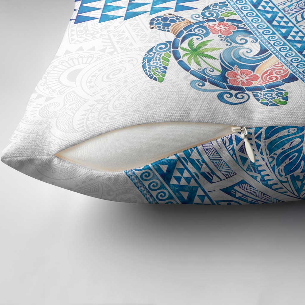 Hawaiian Abstract Sea Turtle Pillow Cover Polynesian Tapa Art and Kakau Tattoo White WaterColor - Polynesian Pride