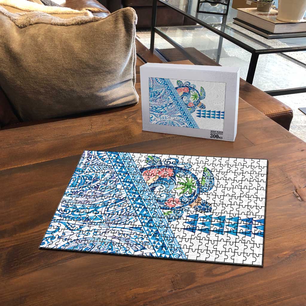 Hawaiian Abstract Sea Turtle Puzzle Polynesian Tapa Art and Kakau Tattoo White WaterColor - Polynesian Pride
