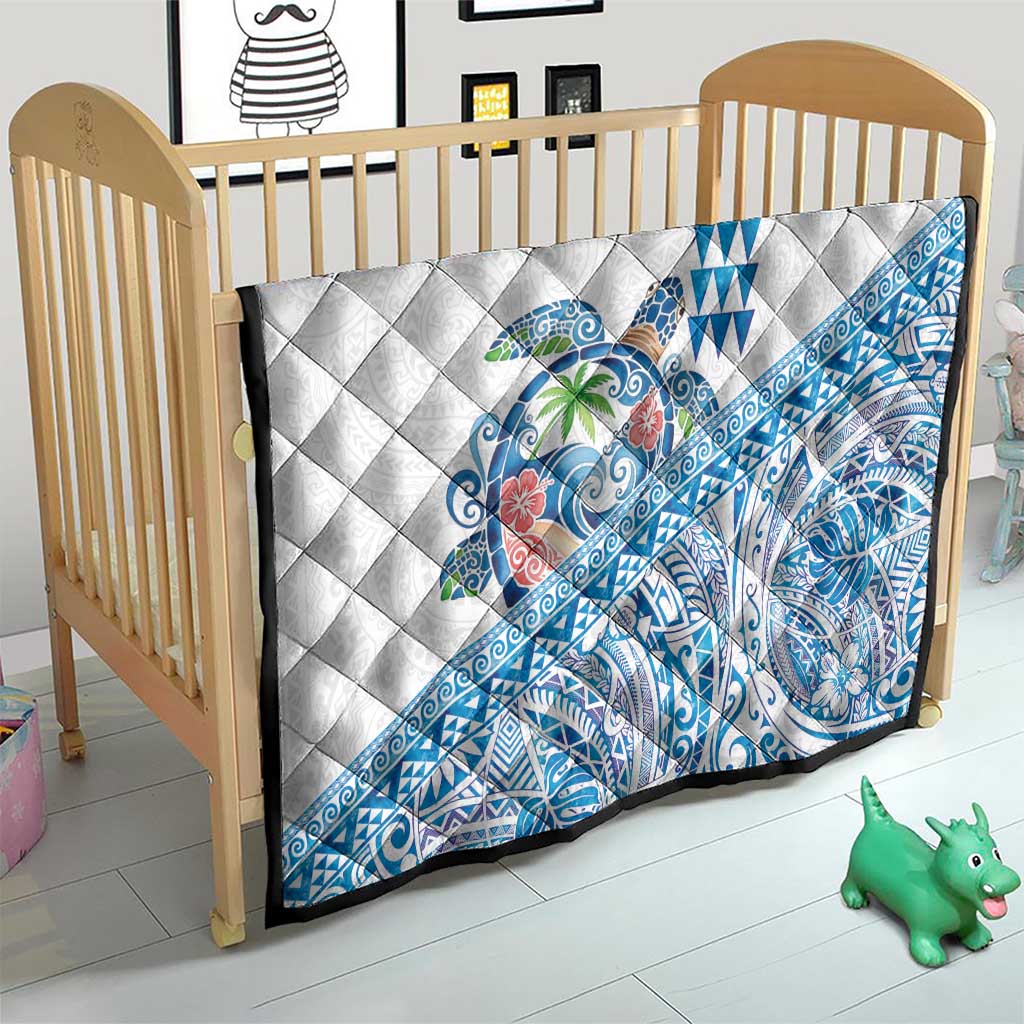 Hawaiian Abstract Sea Turtle Quilt Polynesian Tapa Art and Kakau Tattoo White WaterColor - Polynesian Pride