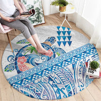 Hawaiian Abstract Sea Turtle Round Carpet Polynesian Tapa Art and Kakau Tattoo White WaterColor - Polynesian Pride