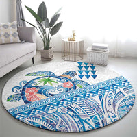 Hawaiian Abstract Sea Turtle Round Carpet Polynesian Tapa Art and Kakau Tattoo White WaterColor - Polynesian Pride