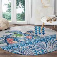 Hawaiian Abstract Sea Turtle Round Carpet Polynesian Tapa Art and Kakau Tattoo White WaterColor - Polynesian Pride