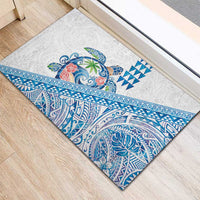Hawaiian Abstract Sea Turtle Rubber Doormat Polynesian Tapa Art and Kakau Tattoo White WaterColor - Polynesian Pride