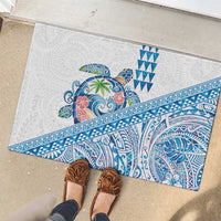 Hawaiian Abstract Sea Turtle Rubber Doormat Polynesian Tapa Art and Kakau Tattoo White WaterColor - Polynesian Pride