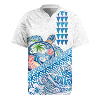Hawaiian Abstract Sea Turtle Rugby Jersey Polynesian Tapa Art and Kakau Tattoo White WaterColor - Polynesian Pride