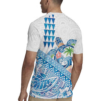 Hawaiian Abstract Sea Turtle Rugby Jersey Polynesian Tapa Art and Kakau Tattoo White WaterColor - Polynesian Pride