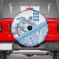 Hawaiian Abstract Sea Turtle Spare Tire Cover Polynesian Tapa Art and Kakau Tattoo White WaterColor - Polynesian Pride