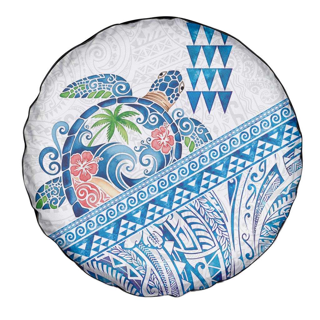 Hawaiian Abstract Sea Turtle Spare Tire Cover Polynesian Tapa Art and Kakau Tattoo White WaterColor - Polynesian Pride