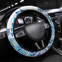 Hawaiian Abstract Sea Turtle Steering Wheel Cover Polynesian Tapa Art and Kakau Tattoo White WaterColor - Polynesian Pride