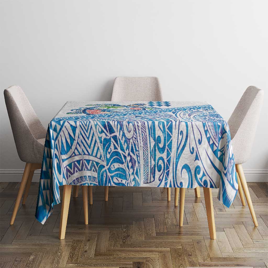 Hawaiian Abstract Sea Turtle Tablecloth Polynesian Tapa Art and Kakau Tattoo White WaterColor - Polynesian Pride
