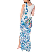 Hawaiian Abstract Sea Turtle Tank Maxi Dress Polynesian Tapa Art and Kakau Tattoo White WaterColor - Polynesian Pride