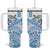 Hawaiian Abstract Sea Turtle Tumbler With Handle Polynesian Tapa Art and Kakau Tattoo White WaterColor - Polynesian Pride