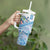 Hawaiian Abstract Sea Turtle Tumbler With Handle Polynesian Tapa Art and Kakau Tattoo White WaterColor - Polynesian Pride