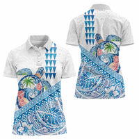 Hawaiian Abstract Sea Turtle Women Polo Shirt Polynesian Tapa Art and Kakau Tattoo White WaterColor - Polynesian Pride
