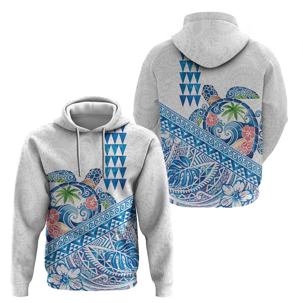 Hawaiian Abstract Sea Turtle Zip Hoodie Polynesian Tapa Art and Kakau Tattoo White WaterColor - Polynesian Pride