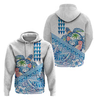 Hawaiian Abstract Sea Turtle Zip Hoodie Polynesian Tapa Art and Kakau Tattoo White WaterColor - Polynesian Pride