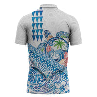 Hawaiian Abstract Sea Turtle Zipper Polo Shirt Polynesian Tapa Art and Kakau Tattoo White WaterColor - Polynesian Pride