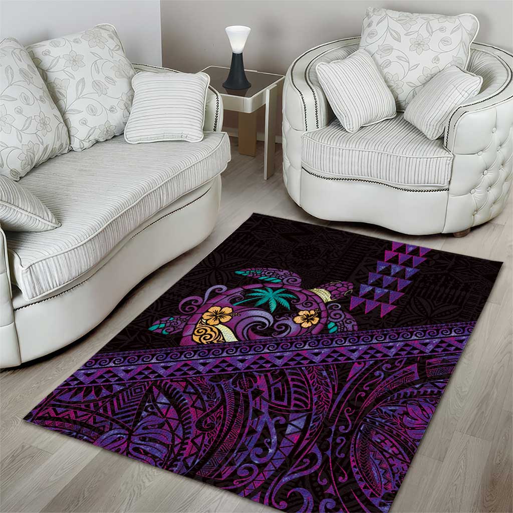 Hawaiian Abstract Sea Turtle Area Rug Polynesian Tapa Art and Kakau Tattoo Purple WaterColor - Polynesian Pride