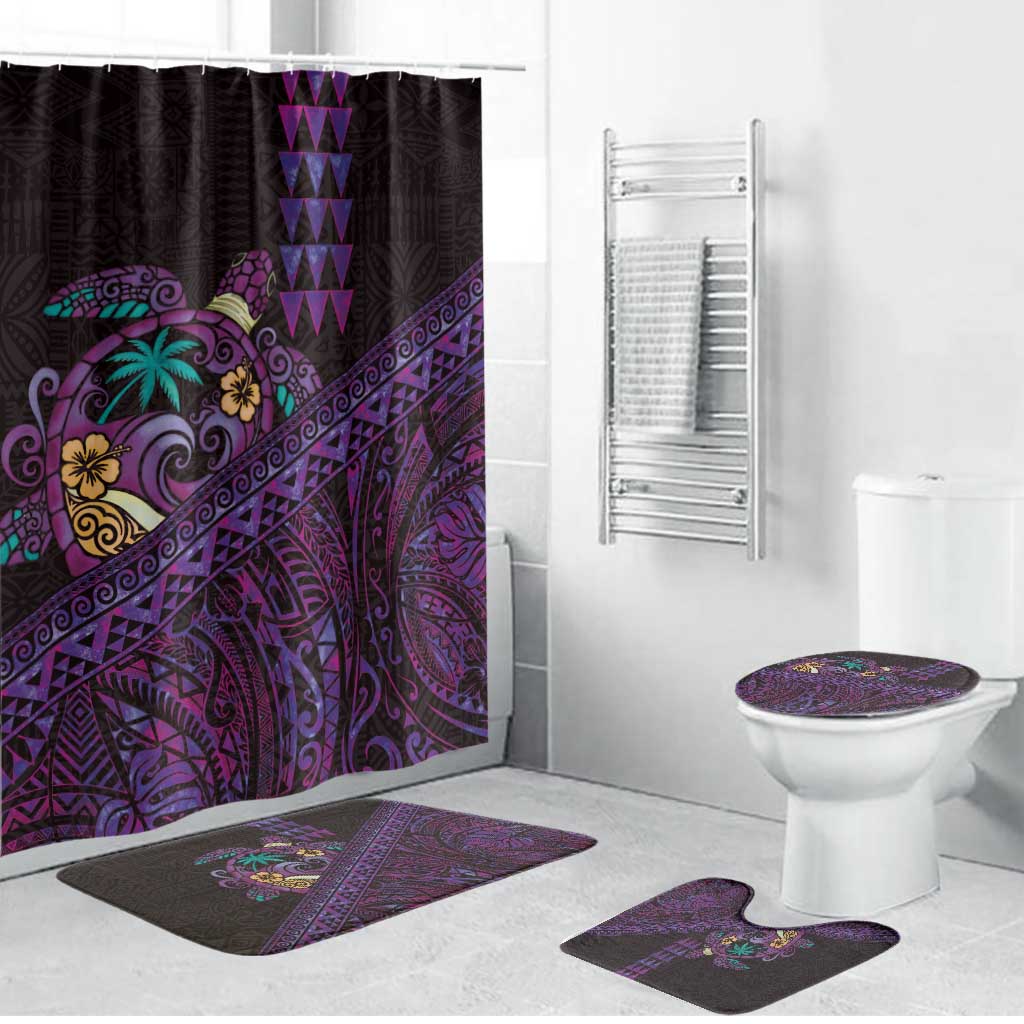 Hawaiian Abstract Sea Turtle Bathroom Set Polynesian Tapa Art and Kakau Tattoo Purple WaterColor - Polynesian Pride