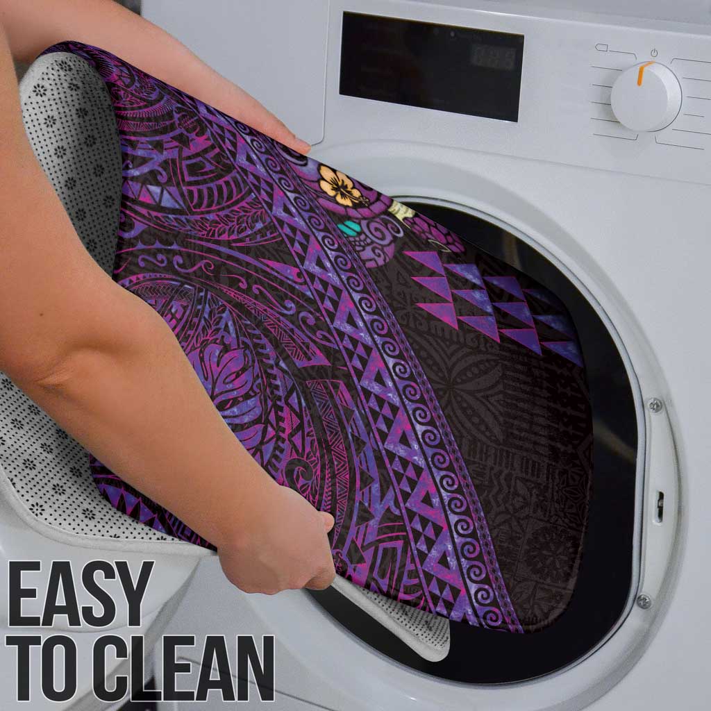 Hawaiian Abstract Sea Turtle Bathroom Set Polynesian Tapa Art and Kakau Tattoo Purple WaterColor - Polynesian Pride