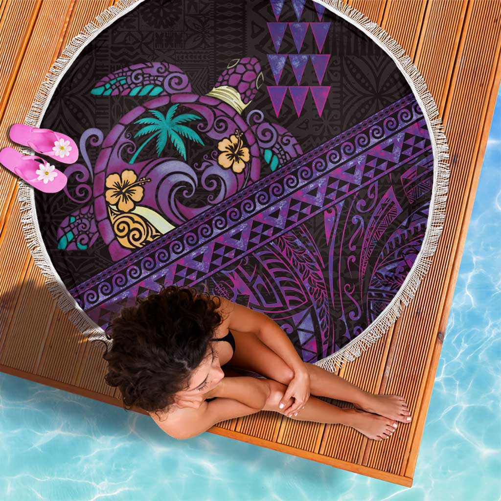 Hawaiian Abstract Sea Turtle Beach Blanket Polynesian Tapa Art and Kakau Tattoo Purple WaterColor - Polynesian Pride