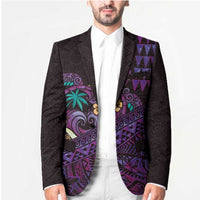 Hawaiian Abstract Sea Turtle Blazer Polynesian Tapa Art and Kakau Tattoo Purple WaterColor - Polynesian Pride