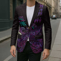 Hawaiian Abstract Sea Turtle Blazer Polynesian Tapa Art and Kakau Tattoo Purple WaterColor - Polynesian Pride