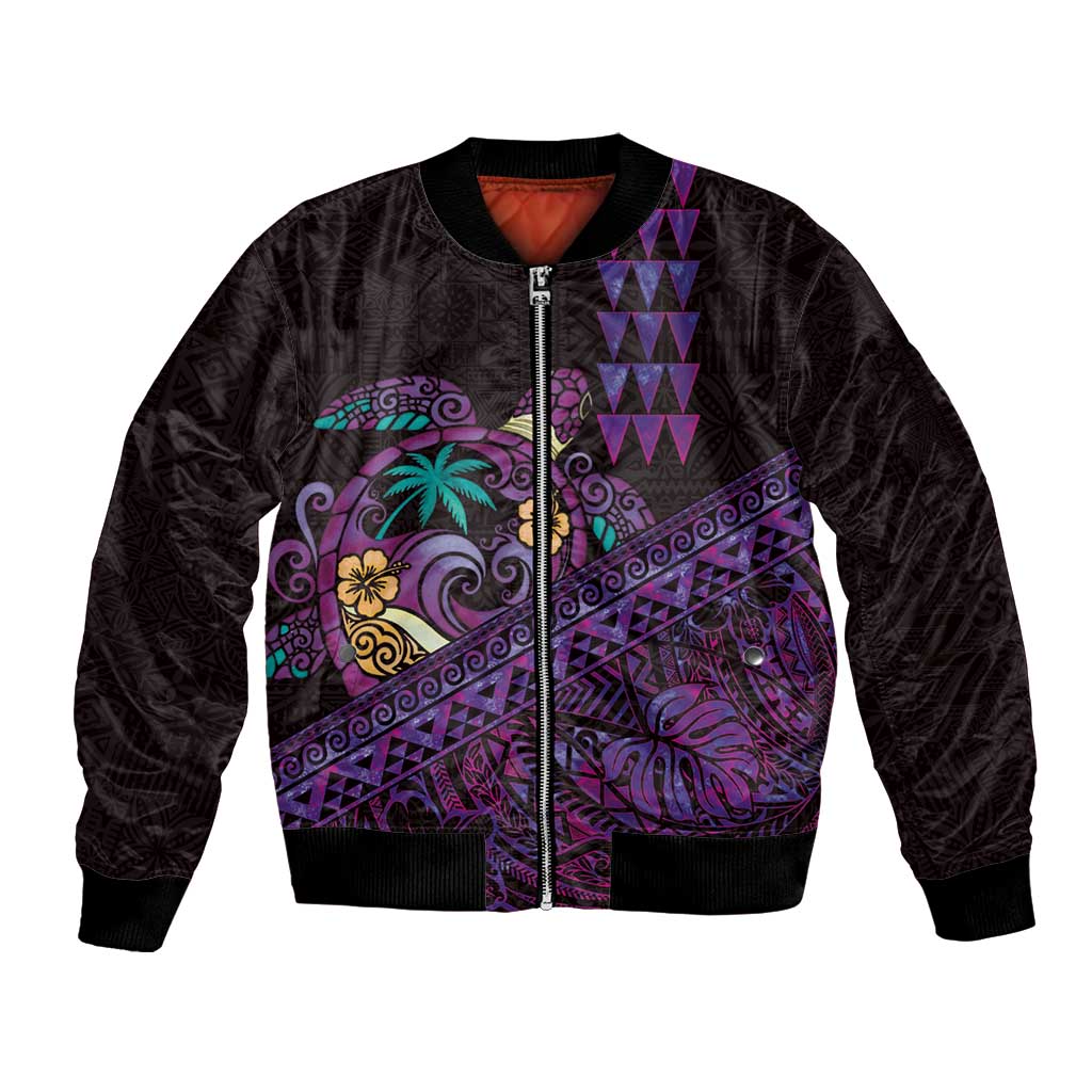 Hawaiian Abstract Sea Turtle Bomber Jacket Polynesian Tapa Art and Kakau Tattoo Purple WaterColor - Polynesian Pride