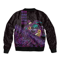 Hawaiian Abstract Sea Turtle Bomber Jacket Polynesian Tapa Art and Kakau Tattoo Purple WaterColor - Polynesian Pride