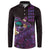 Hawaiian Abstract Sea Turtle Button Sweatshirt Polynesian Tapa Art and Kakau Tattoo Purple WaterColor - Polynesian Pride