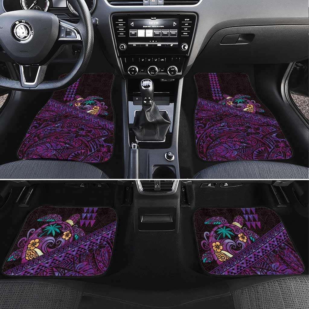 Hawaiian Abstract Sea Turtle Car Mats Polynesian Tapa Art and Kakau Tattoo Purple WaterColor - Polynesian Pride