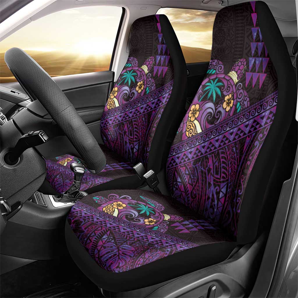 Hawaiian Abstract Sea Turtle Car Seat Cover Polynesian Tapa Art and Kakau Tattoo Purple WaterColor - Polynesian Pride