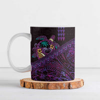 Hawaiian Abstract Sea Turtle Ceramic Mug Polynesian Tapa Art and Kakau Tattoo Purple WaterColor - Polynesian Pride