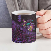 Hawaiian Abstract Sea Turtle Ceramic Mug Polynesian Tapa Art and Kakau Tattoo Purple WaterColor - Polynesian Pride