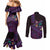 Hawaiian Abstract Sea Turtle Couples Matching Mermaid Dress and Long Sleeve Button Shirt Polynesian Tapa Art and Kakau Tattoo Purple WaterColor - Polynesian Pride