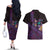Hawaiian Abstract Sea Turtle Couples Matching Off The Shoulder Long Sleeve Dress and Hawaiian Shirt Polynesian Tapa Art and Kakau Tattoo Purple WaterColor - Polynesian Pride