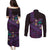 Hawaiian Abstract Sea Turtle Couples Matching Puletasi and Long Sleeve Button Shirt Polynesian Tapa Art and Kakau Tattoo Purple WaterColor - Polynesian Pride