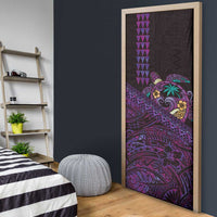 Hawaiian Abstract Sea Turtle Door Cover Polynesian Tapa Art and Kakau Tattoo Purple WaterColor - Polynesian Pride