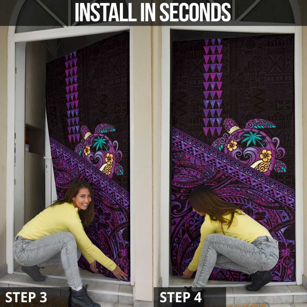 Hawaiian Abstract Sea Turtle Door Cover Polynesian Tapa Art and Kakau Tattoo Purple WaterColor - Polynesian Pride